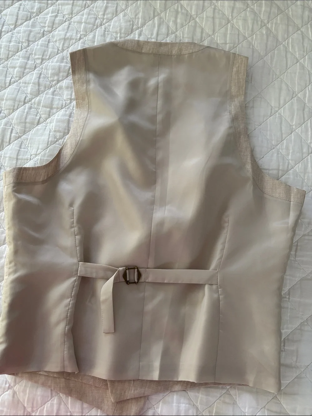 Bar III Men's Adjustable Slim Fit Linen Blend Vest in Light Beige